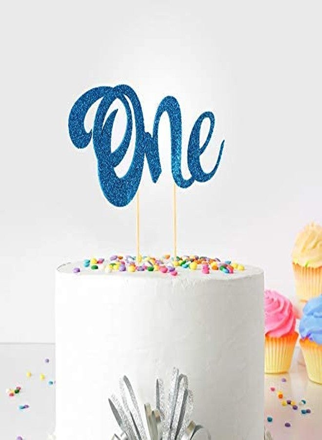 Seyal® Birthday Party Decoration - First Birthday Cake Topper Decoration (Sky Blue) - One - with Double Sided Glitter Stock